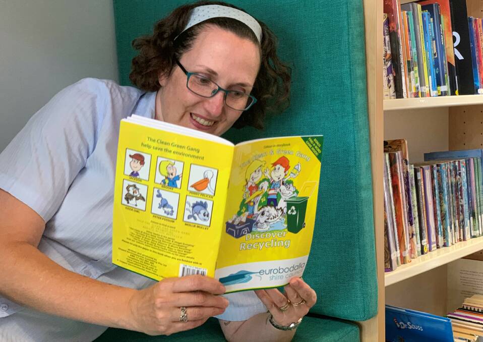 Storytime: Moruya Library's Christine Elwes gets in some reading prep for National Recycling Week events.