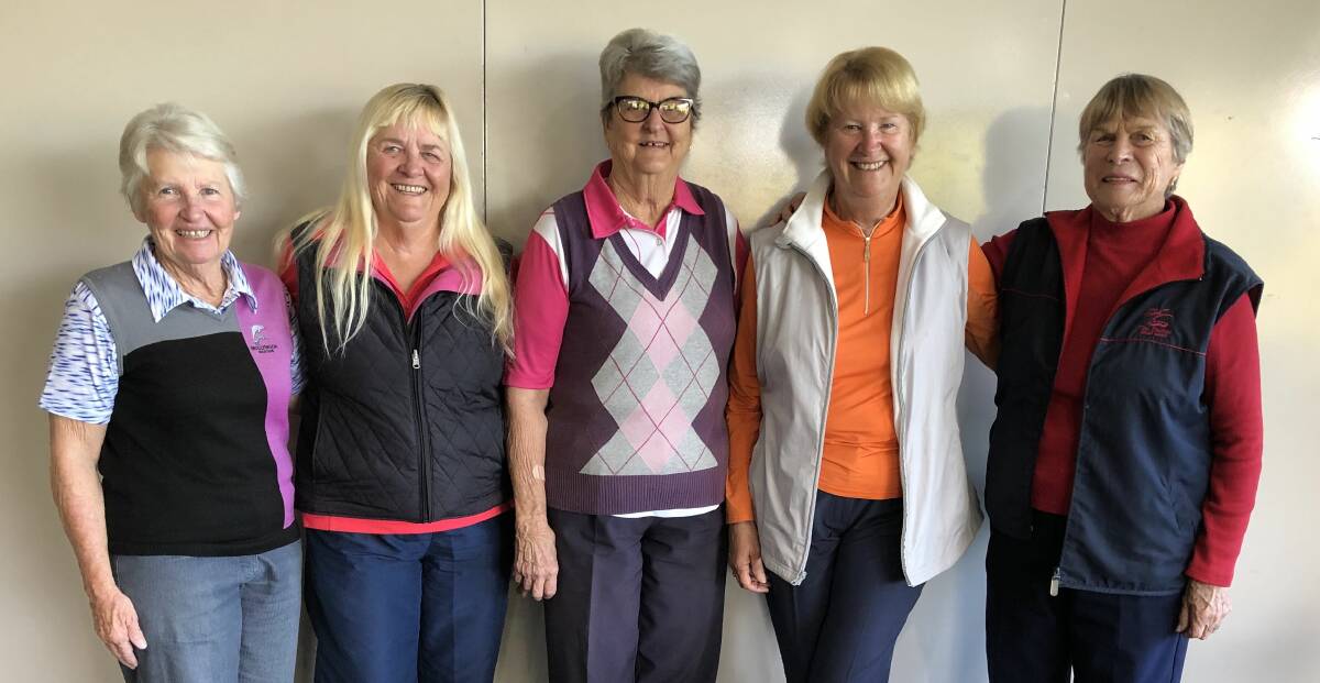 Moruya Women's Golf: (from left) Dee Meek, Jan Young, Pat Cooper, Christine Britten and Joan Henpeck. 