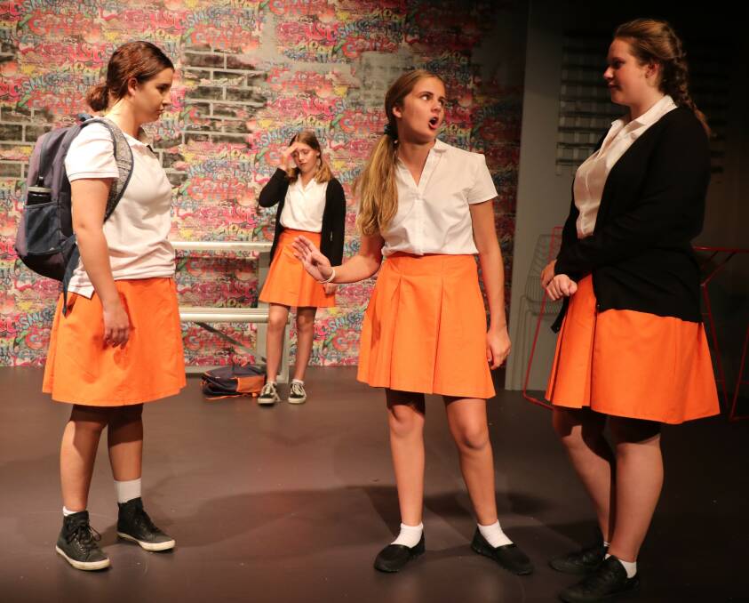 Youth talent on show: The group schoolyard scene from BTP's production of Dags which took to the Playhouse stage in March.