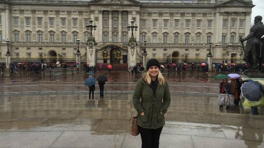 SAFE: Former Shoalhaven journalist Ainslie Drewitt-Smith outside Buckingham Palace. She was was just three kilometres away from the London attack.

