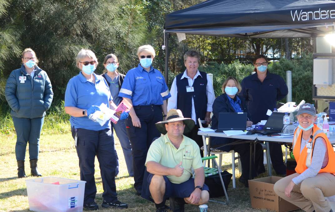 Health care staff, including Eurobodalla Health Service general manager Lisa Kennedy (far right) at the Hanging Rock COVID-19 testing clinic on Wednesday morning, July 22.
