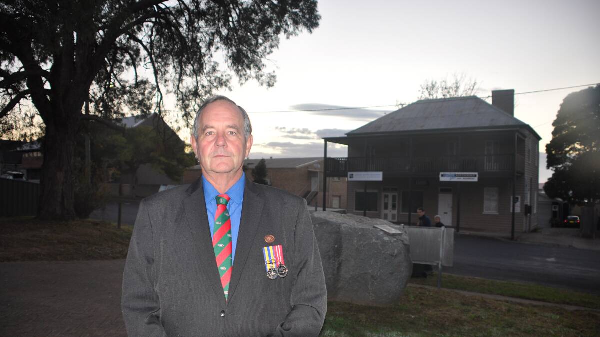 Lindsay Boyton, who served 20 years in the Australian Army, at the Anzac Day dawn service in Moruya.