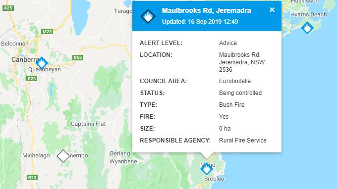 ALERT: Fires Near Me said the bush fire was being controlled at 12.14pm, Monday, September 16.