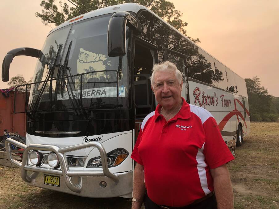 Rixon's Bus owner Mal Rixon is running the South Coast-Canberra service the long way around during the bushfires, despite the extra distance, fuel and wages, because he wants families to be with their loved ones for Christmas. The company was robbed in Canberra. Picture: Supplied