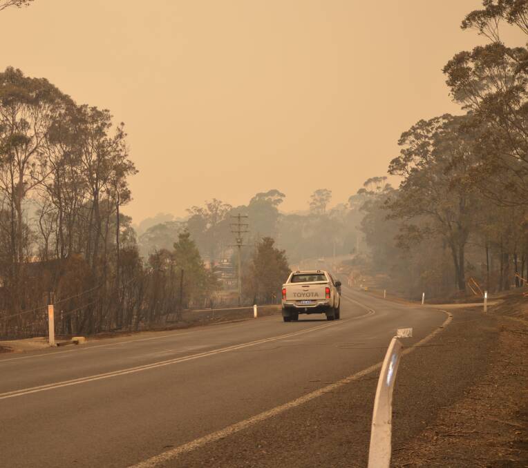 Dunns Creek Road on New Year's Day during the bushfires.