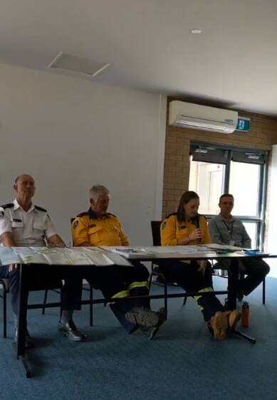 RFS spokespeople John Cullen, Angus Barnes and Kelwyn White and emergency management officer Warren Sharpe.The Batemans Bay community meeting recording can be accessed in the link below. 