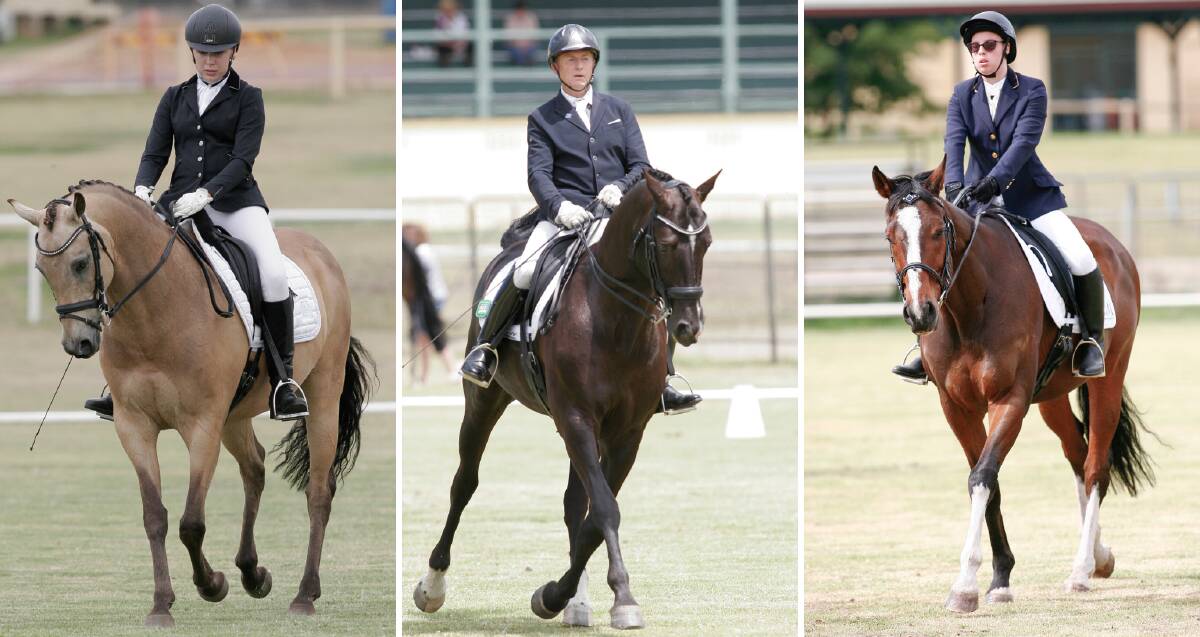 EXPERTISE: Eurobodalla Dressage Association members Isabella Wall, "long-standing member" Jeff Adams and Caitlin Blay on Sunday. Pictures - Max Wilson.