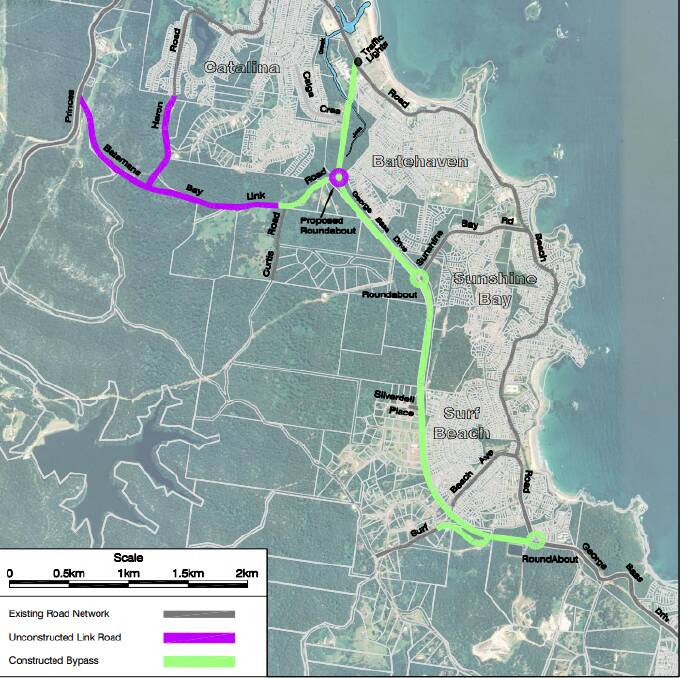 The planned road will link Batehaven to the Princes Highway, reducing Beach Road congestion in peak seasons.
