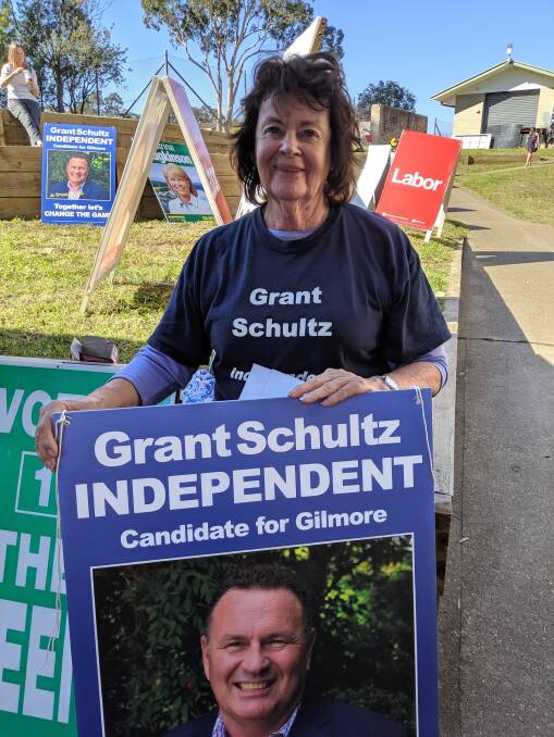 Gloria Schultz, mother of Gilmore Independent candidate, Grant Schultz at Moruya High School on May 18.