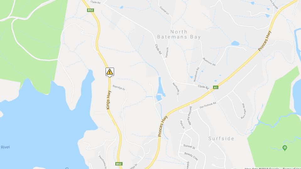 A car crashed not far from Princes Highway intersection on Kings Highway, North Batemans Bay. Picture: Fires Near Me.