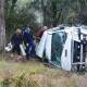 A car has rolled after wet weather at the Princes Highway, south of Moruya on Sunday afternoon, July 12.