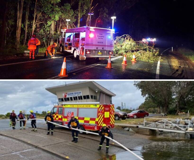 ON ALERT: With a potential East Coast Low warning in the Eurobodalla Shire, SES volunteers and Fire and Rescue swift water teams were prepared to help with rescues and storm damage. Images: Batemans Bay SES; Fire and Rescue