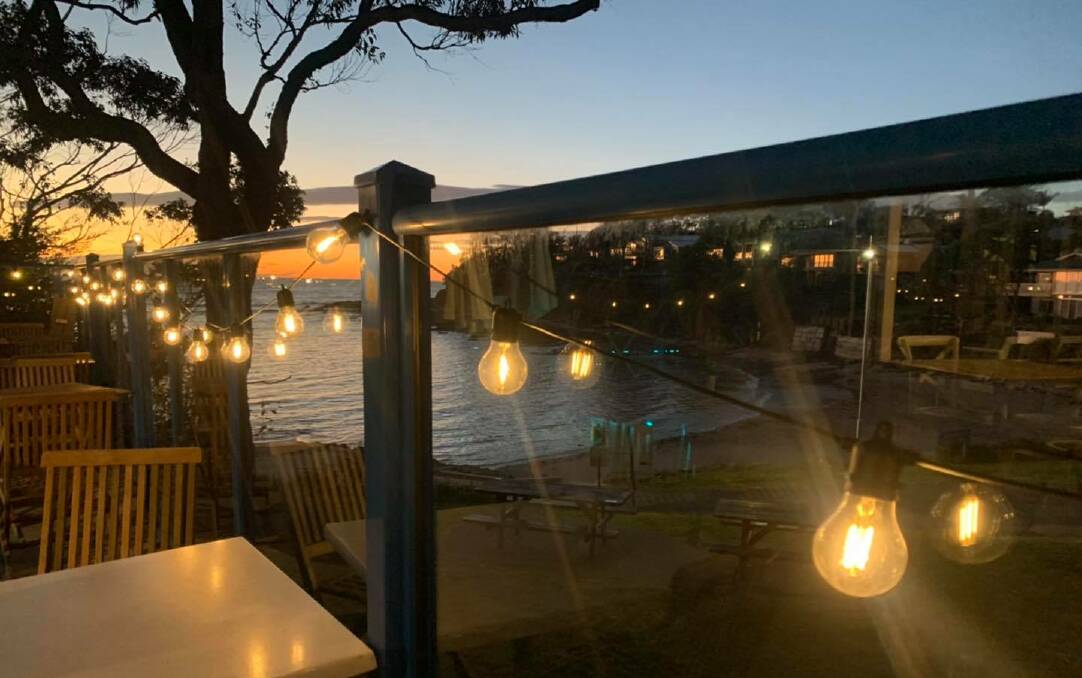 The pontoon fairy lights at THREE66 Espresso Bar, Mosquito Bay, before they were smashed by vandals on the night before Father's Day. Image: THREE66 Espresso Bar