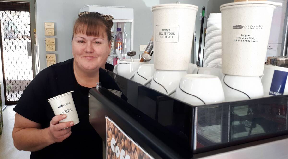 Julie Ashworth from Chews on Hughes is one of the Batemans Bay eateries offering borrow cups to patrons.