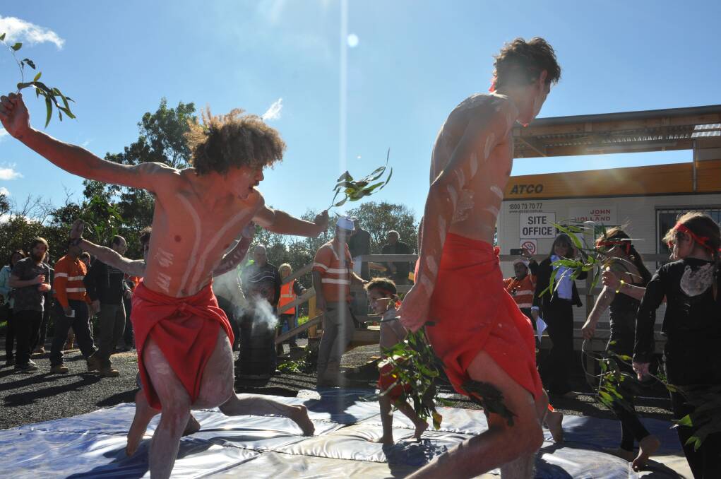 Indigenous dancers and Elders local to Batemans Bay performed a welcome to country and smoking ceremony at the John Holland site in Batemans Bay.
