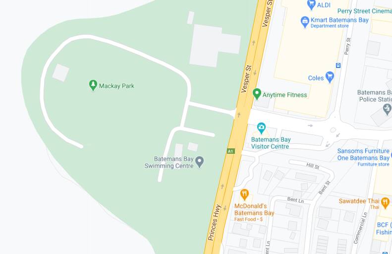 Drivers can park at Mackay Park by turning west off the highway at the Beach Road intersection, Batemans Bay.
