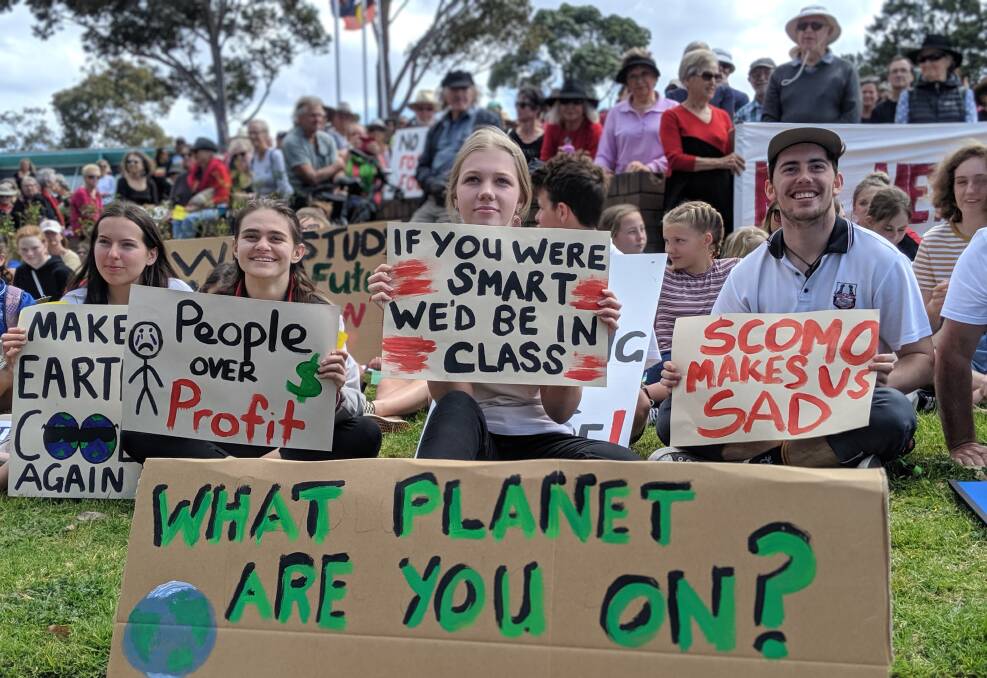Batemans Bay High School students call for climate change action at the global climate strike on September 20 at Moruya.