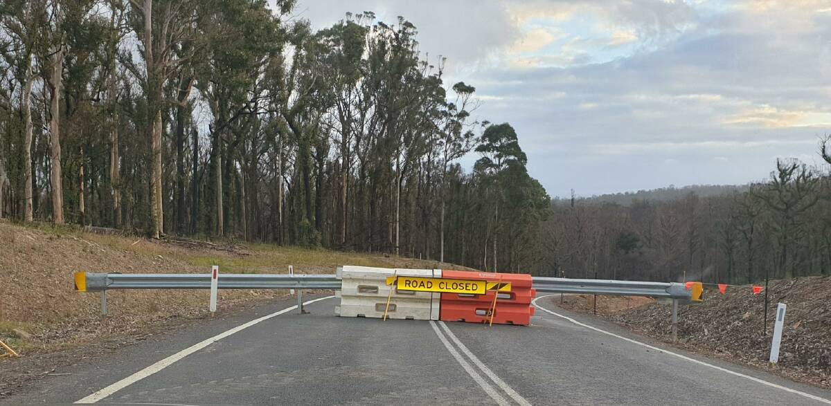 The Eurobodalla Shire Council has errected a barrier to prevent motorists from driving through the work zone on Dunns Creek Road.