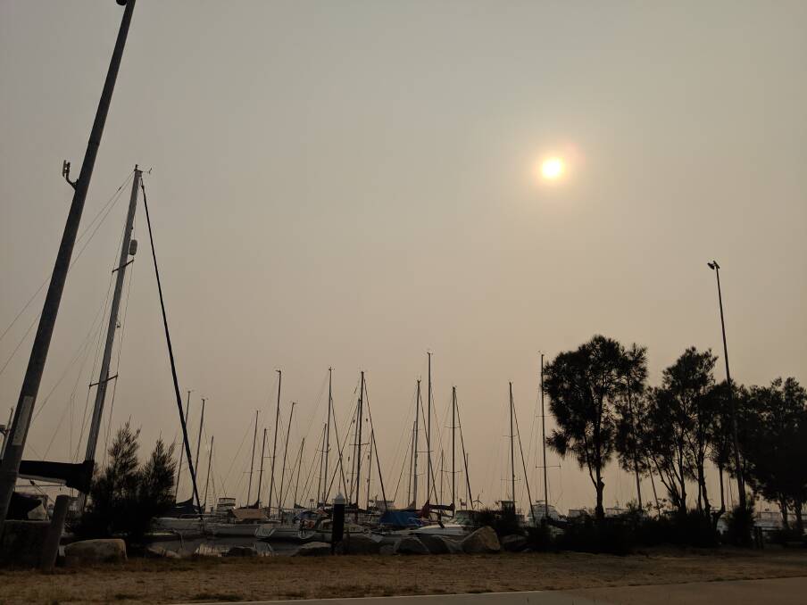 A hazy view from the Batemans Bay Marina on Boxing Day. 