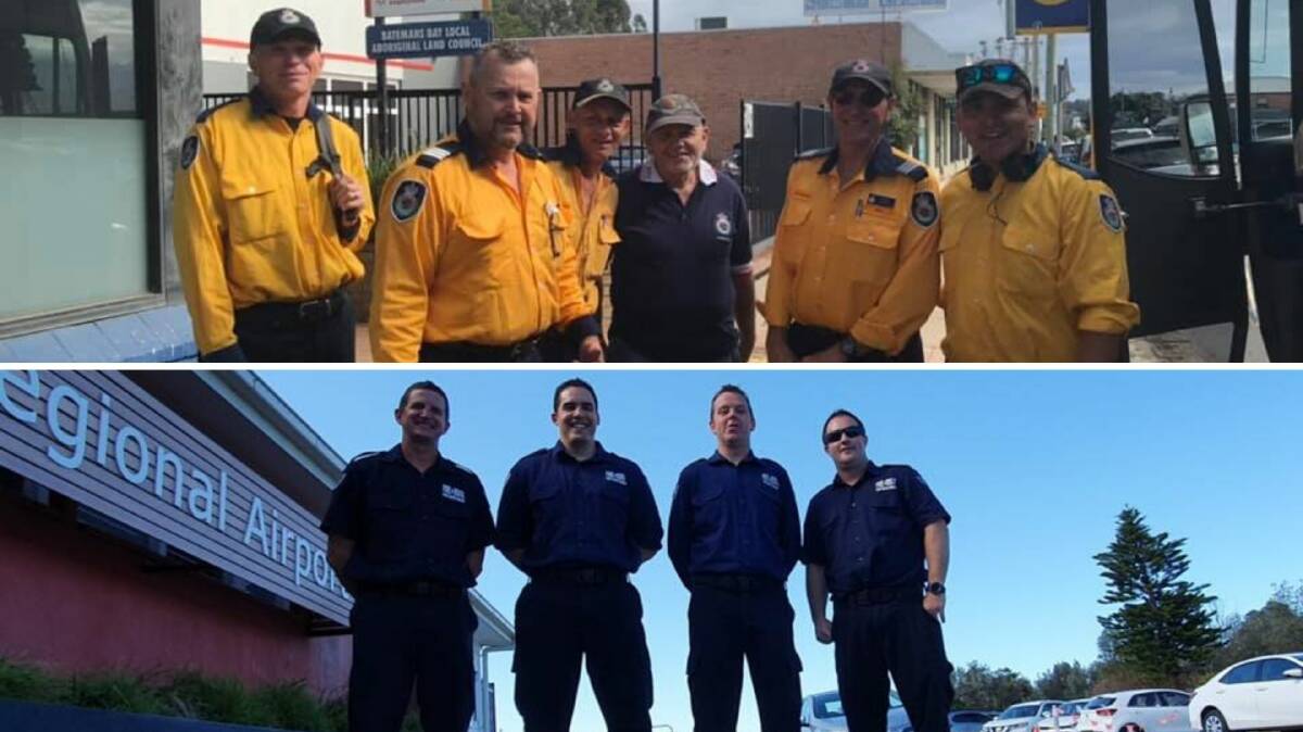 Far South Coast RFS members (above) and Fire and Rescue retained staff flew to northern NSW this week to fight fires near Glen Innes. Pictures: Long Beach RFS; Moruya Fire and Rescue.