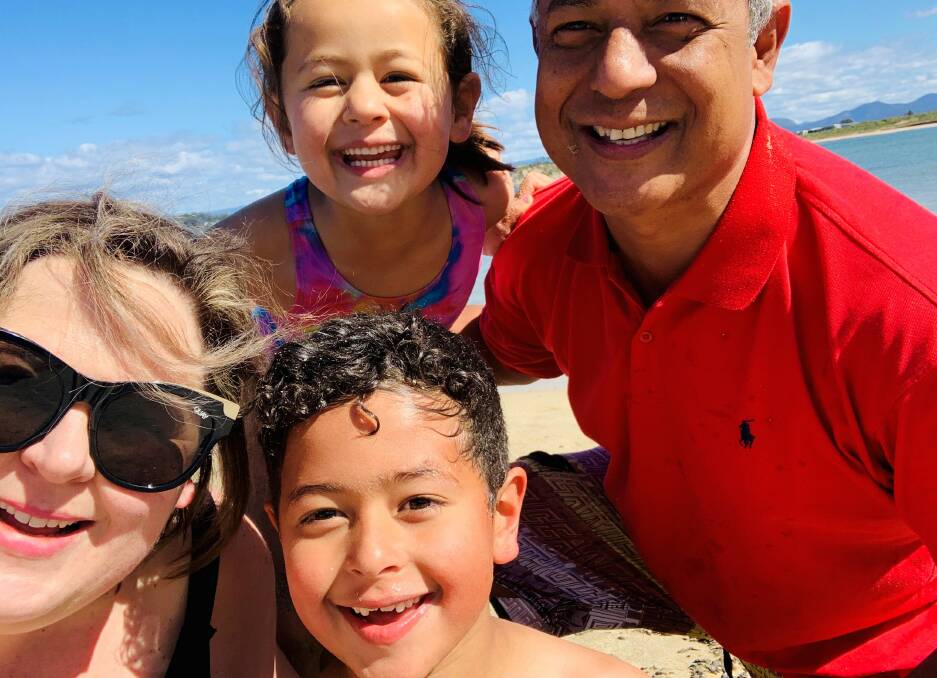 Calling the South Coast home: Rachael Turner and husband Vijay and their children Max and Bonnie.