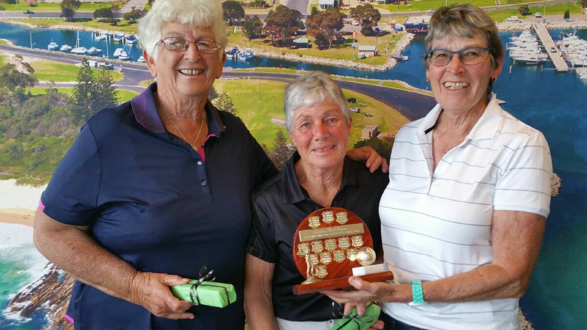 BERMAGUI LADIES: Golden Ball Trophy winners Pat Jones, Michele Medelis and Marion Calder.