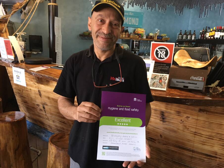 Remoon Isfafel, owner of Batemans Bay’s Stingrays Ocean and Grill, was the first proud recipient of the “Excellent Five Star Certificate” issued by the council last month. 