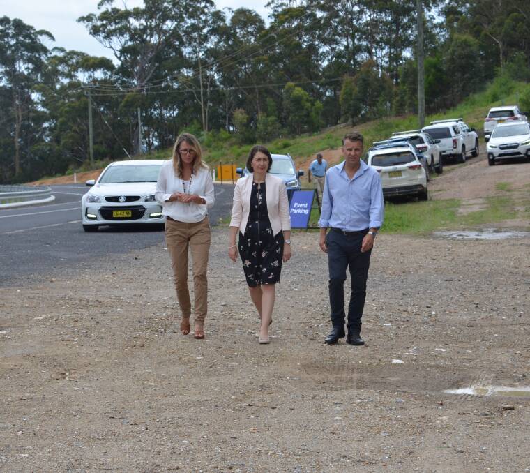 Shire Mayor Liz Innes, Premier Gladys Berejiklian and Bega MP Andrew Constance on Tuesday.