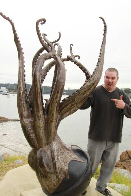 Sculptor Jesse Graham with his winning work 'Buoyansea'.