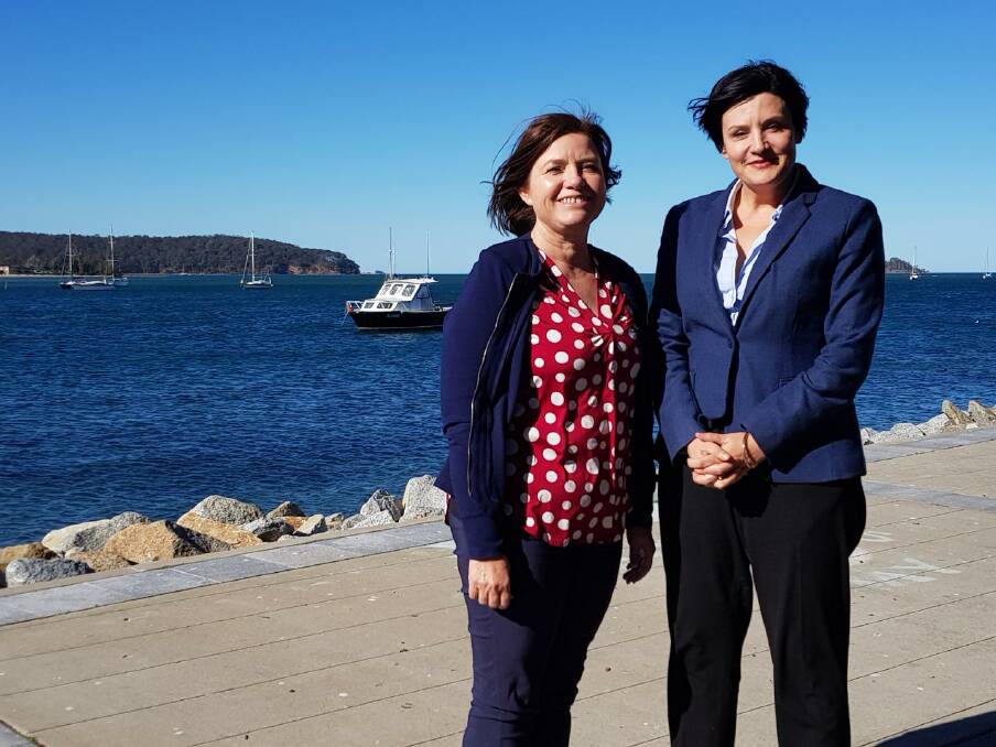 HIGH PRIORITY: NSW Labor candidate for Bega Leanne Atkinson and NSW Shadow Transport Minister Jodi McKay in Batemans Bay on Tuesday, July 17.