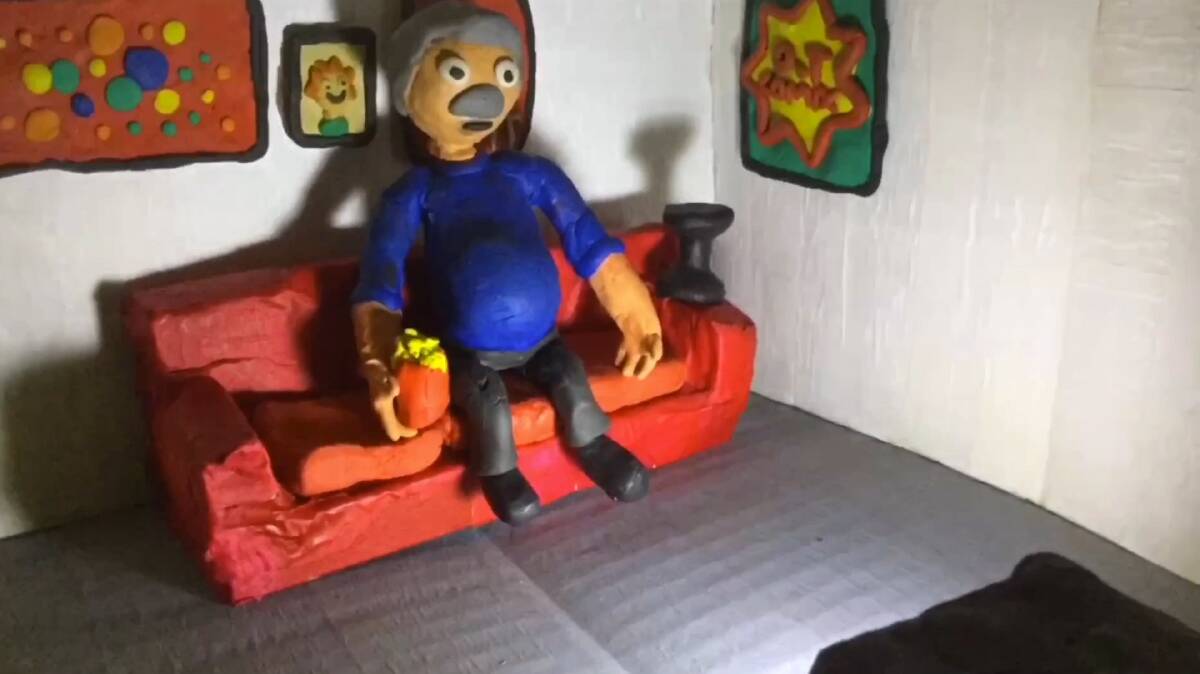 A still from Ocean Thomas' film 'Clint Hallowien', a clay animation piece which follows the everyday challenges of a not-so-healthy man.