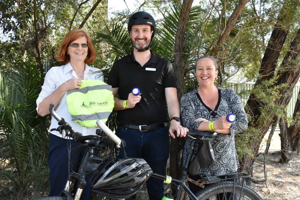 CYCLE BY: Eurobodalla Shire Council staff are excited for Bike Week. Pictured: Kate McDougall, Matt Neason and Leisa Tague.