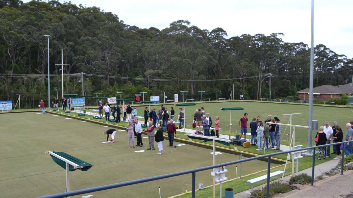 A barefoot bowls event at malua Bay Bowling Club.