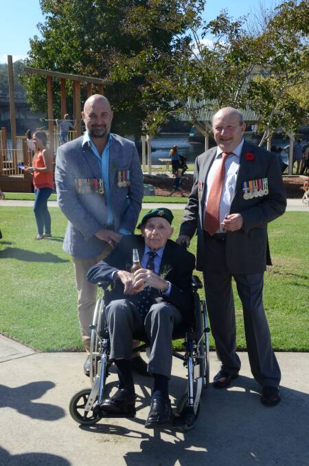 Scott Martin, Norm Miles, and Paul Blanch in Nelligen on ANZAC Day.