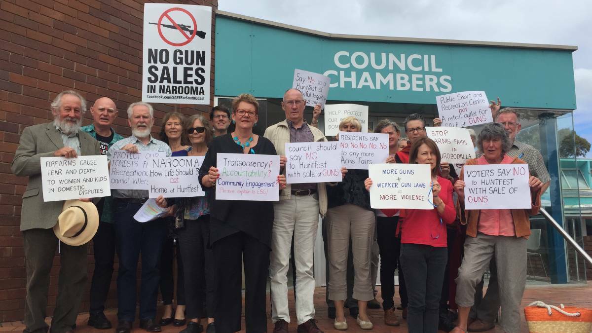 HuntFest opposition outside Eurobodalla Shire Council in 2017.