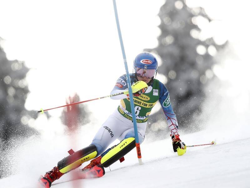 US great Mikaela Shiffrin en route to her 45th World Cup slalom win in Jasna.