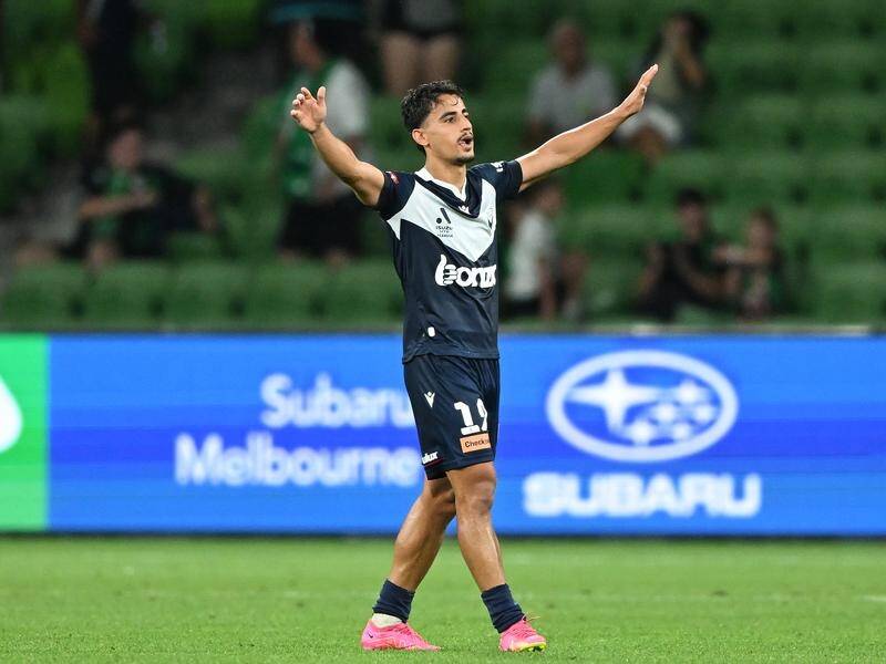Daniel Arzani savours his match-turning display in Melbourne Victory's win over Western United. (James Ross/AAP PHOTOS)