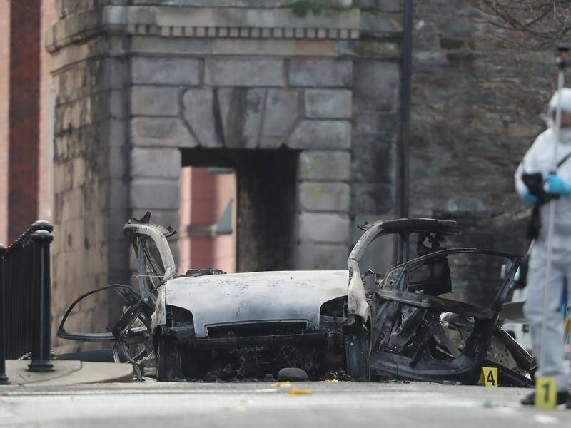 Hundreds of people were hustled to safety before a pizza delivery van exploded in Londonderry.