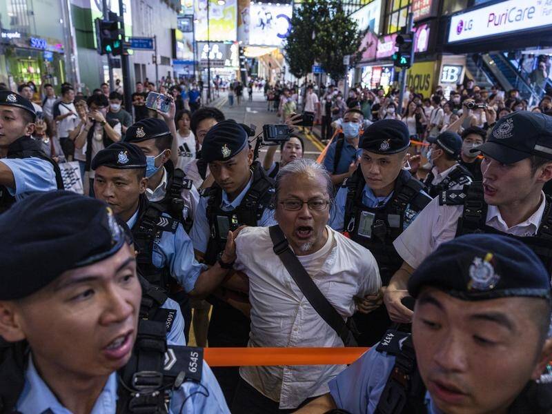 Police have taken away several people in Hong Kong ahead of the Tiananmen Square anniversary. (AP PHOTO)