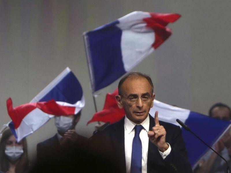 Far-right French presidential candidate Eric Zemmour delivers his speech.