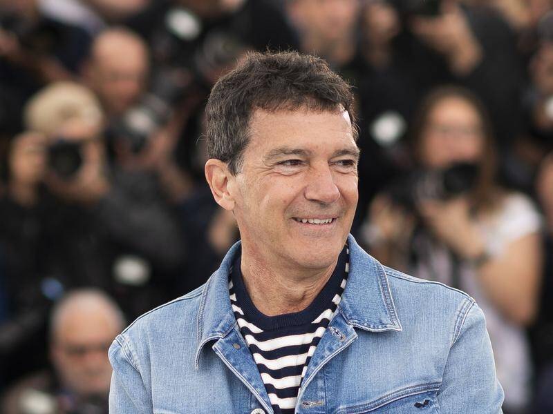 Antonio Banderas poses at a photo call for the film Pain and Glory at the Cannes film festival.