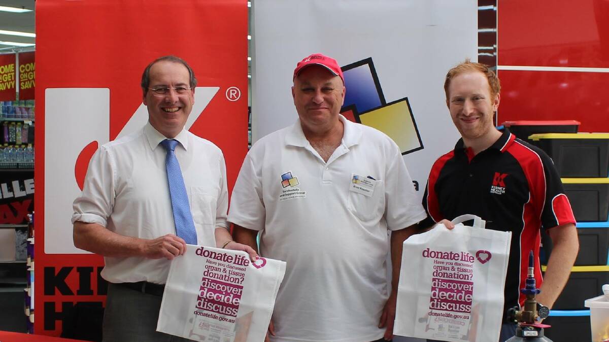 BIG DAY: Peter Hendy, Brad Rossiter and Dan Glaubert at the Eurobodalla Kidney Health Day stall in Batemans Bay on February 27. 