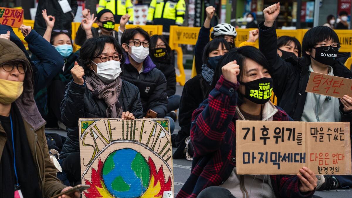 Protesters calling for climate action in Seoul in 2020. Picture: Getty Images
