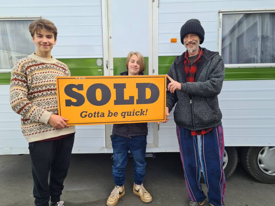 NEW HOME: Weetah family Edward Whiteside, and his sons Jasper, 14, and Shamus, 13, who were living in a tent on their property, now have a new caravan, thanks to a community GoFundMe page. Picture: supplied