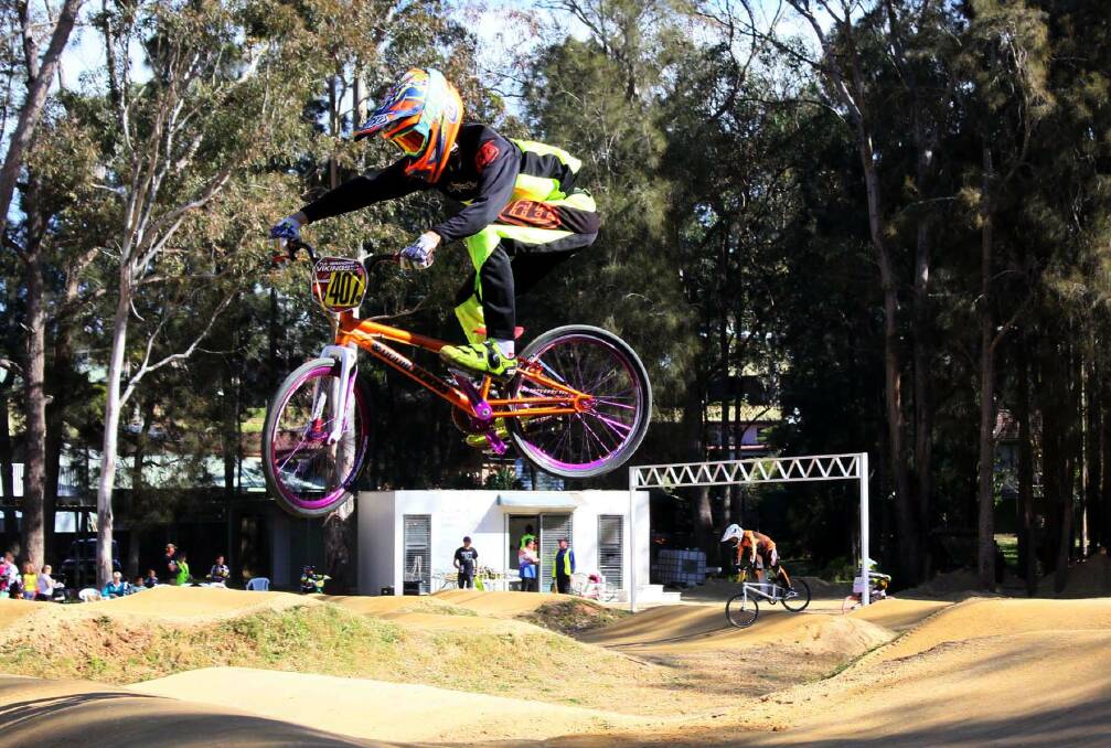 AIRBORNE: The Batemans Bay BMX Club will play host to over 350 riders from around the country this weekend in Batehaven. Photo: Ted Richards.