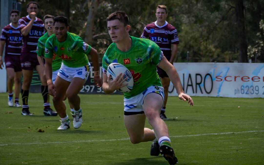 Matthew Stewart runs the ball during Canberra's 28-22 loss to Manly-Warringah in the Harold Matthews competition. Photo: Canberra Raiders.