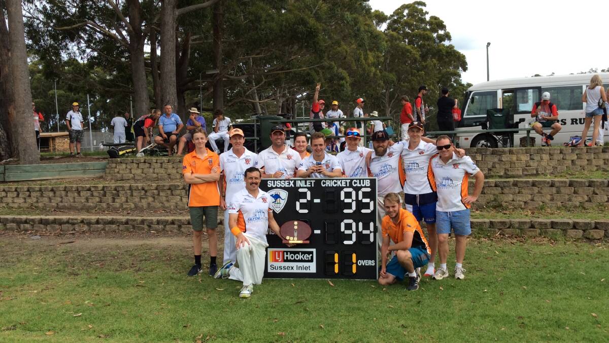 GOOD GAME: The Batemans Bay Cricket Club celebrates after their Tier 2 T/20 premiership win over the Shoalhaven Ex-Servicemen. Photo supplied.