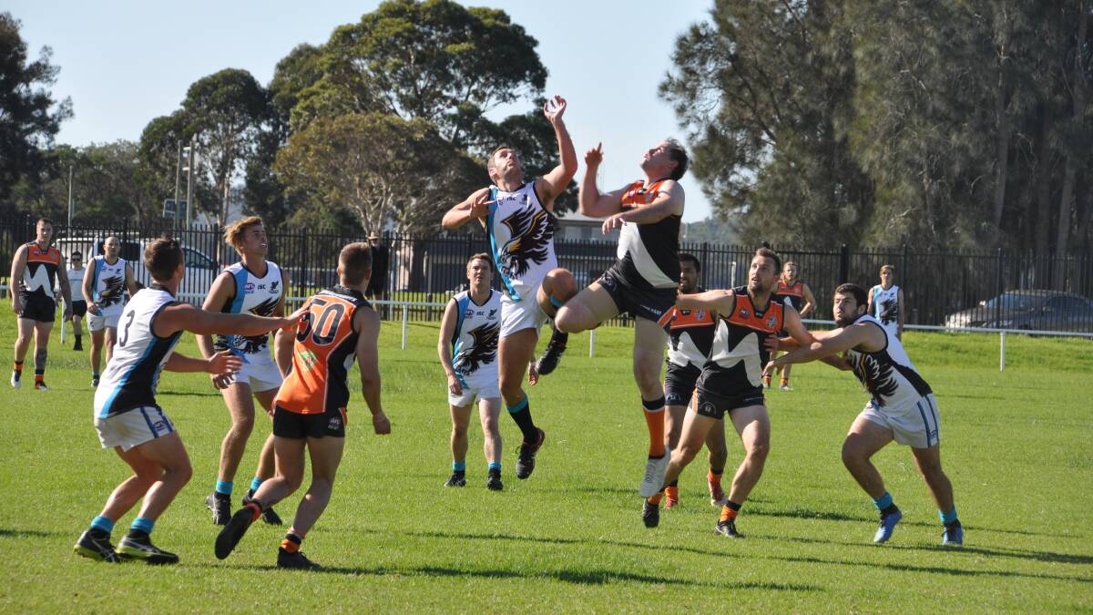 The Batemans Bay Seahawks in action against the Molonglo Juggernauts during a game in April.