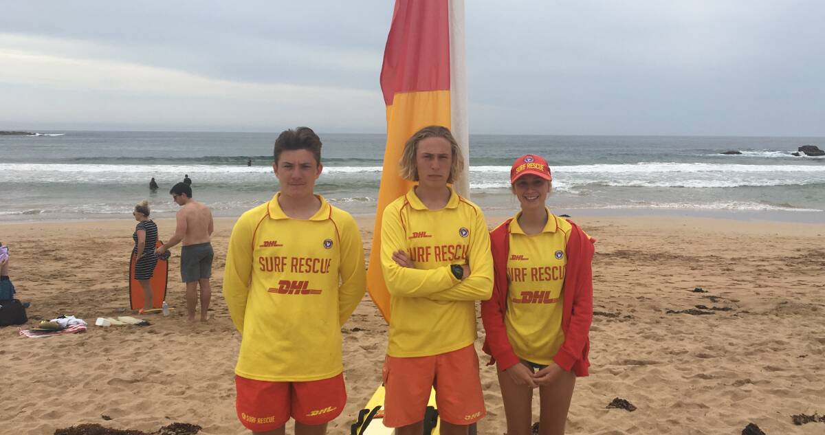 HEROES: Sam Reedy, Angus Knight, and Lexus Knight saved the lives of two men at Malua Bay Beach on Christmas Day.