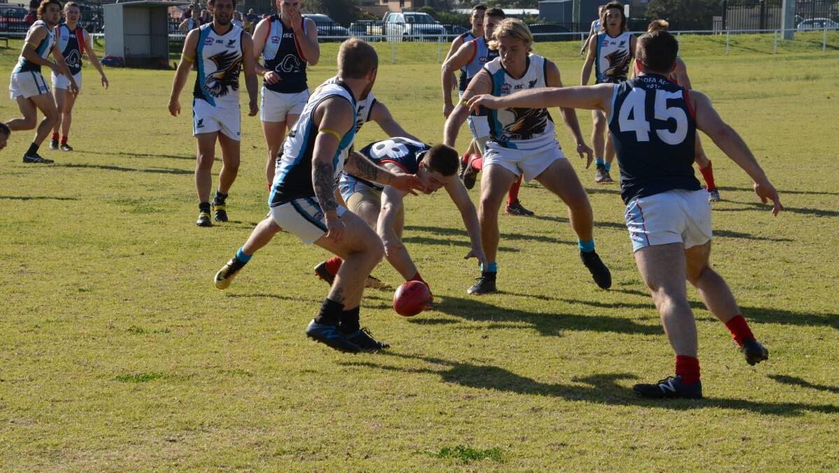 The Seahawks, pictured playing ADFA at Hanging Rock Oval earlier this month, suffered a heavy preliminary-final loss.